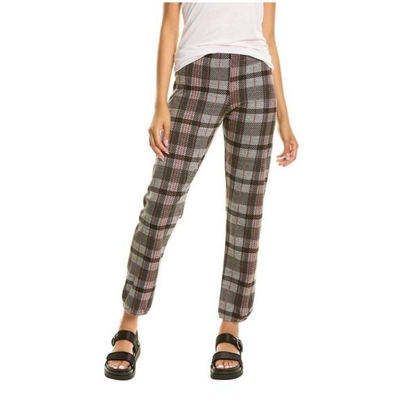 MONROW Gray Plaid Ankle Crop Pants XS 90s Sweatpants Comfort School Preppy Y2K - Picture 1 of 8
